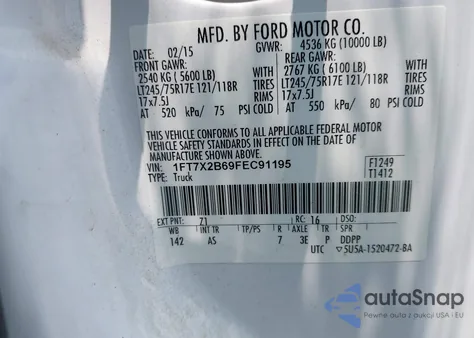 2015 Ford F-250 Xl из США, поврежденный, VIN 1FT7X2B69FEC91195